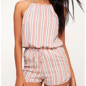 Lulus BLUSH PINK AND WHITE STRIPED ROMPER